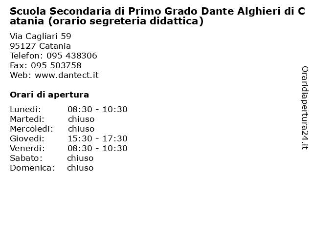 Orari di apertura Scuola Secondaria di Primo Grado Dante